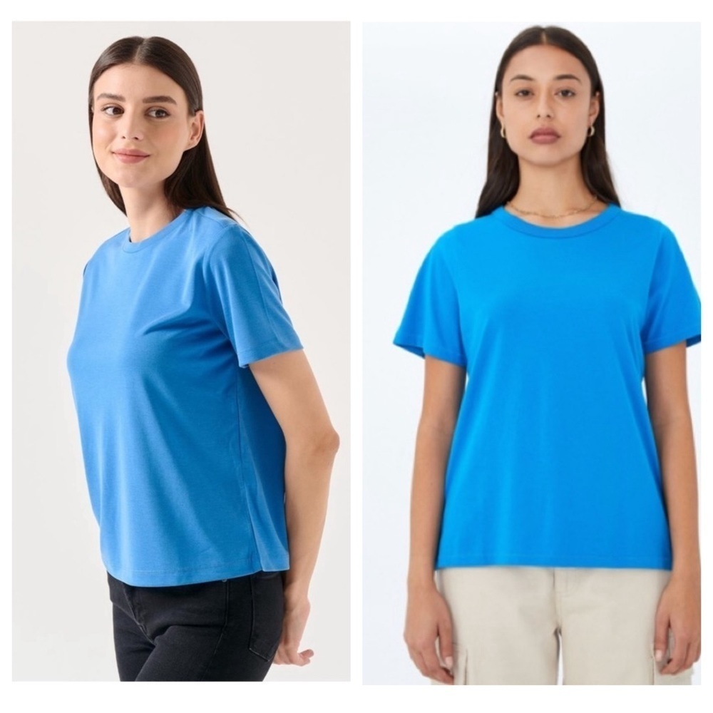 Women's Basic Concepts Vintage Blue Crew Short Sleeve Shirt, Size XL